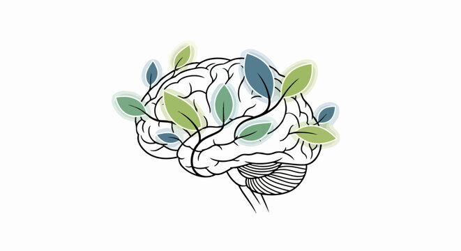brain with green leaves growing out