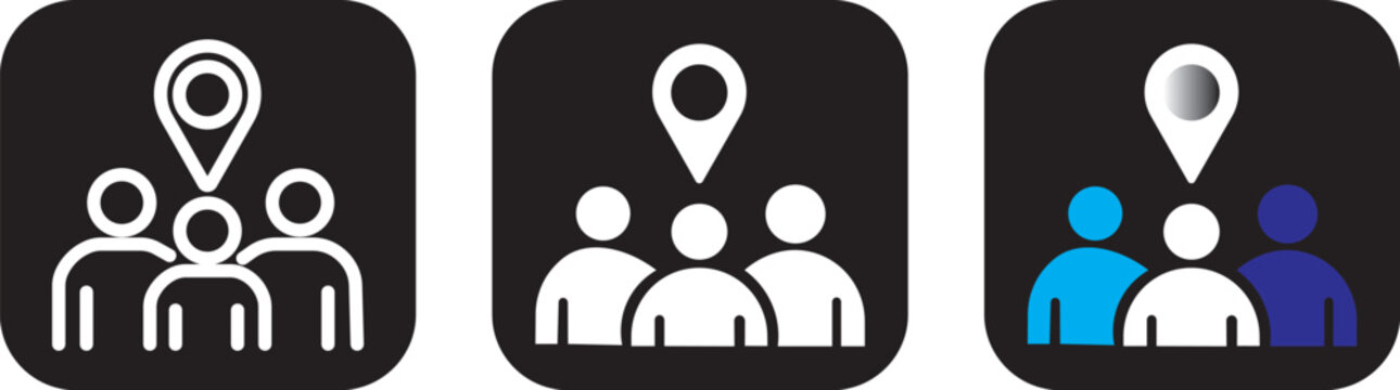 Social participation icons featuring abstract human figures and community engagement symbols for civic involvement, collaboration