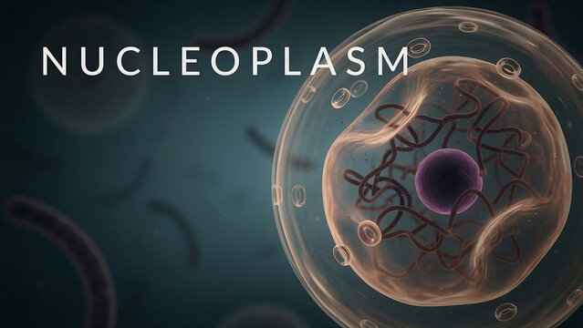 Cell nucleus with nucleoplasm and chromosomes inside transparent cell membrane in biological cell  cell biology concept