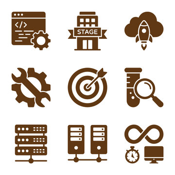 Software development and it operations dev ops workflow icon set
