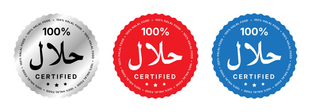 100 Percent Halal Certified Badge Collection with Authentic Food Certification Seals and Islamic Quality Labels