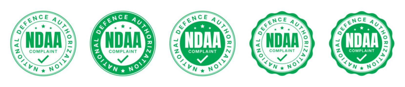 National Defence Authorization NDAA Compliant Certification Badge Collection with Green Authorization Seal Vector Design Set