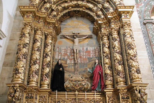 baroque altarpiece in a medieval cathedral in miranda do douro in portugal 
