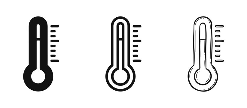 Thermometer Icons. Vector set for temperature measurement, health, weather, and climate indication in various styles.