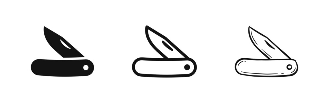 Folding Pocket Knife Icon Set for Camping and Outdoor Survival