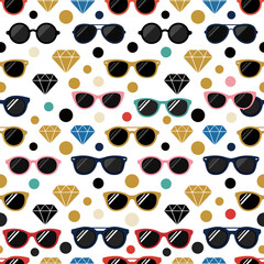 Fototapeta premium Colorful sunglasses and diamonds seamless pattern, graphic element, vector illustration