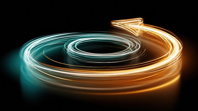 A spiral design shows a feedback loop system. The spiral moves from cool teal to warm gold, representing continuous improvement.