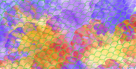 Iridescent Mermaid Scale Pattern Watercolor Abstract Background © Alexander Ruiz