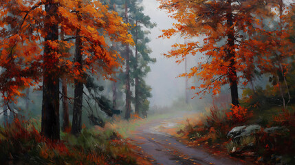 Fototapeta premium Forest landscape with tall trees and natural woodland scenery