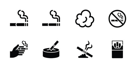 Cigarette icons illustration set, generic smoking symbols cigar signs and tobacco related vector design elements. © Zola Pacocha