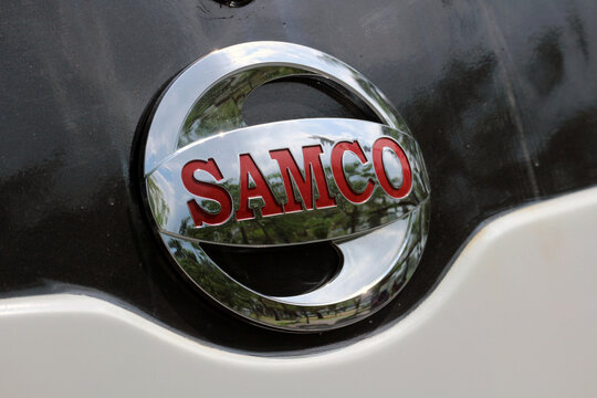 SAMCO car emblem close-up on bus in Hue, Vietnam &ndash; January 21, 2026