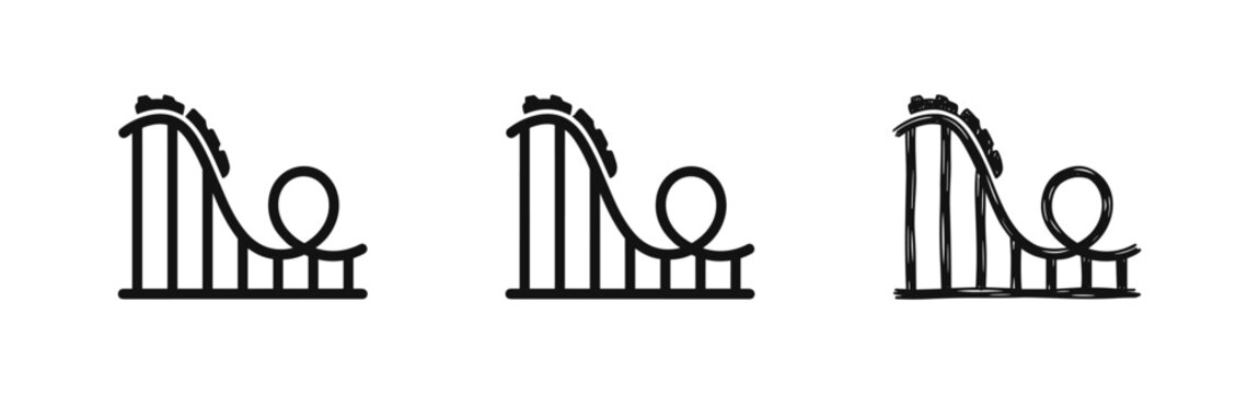 Roller Coaster Icons Set - Amusement Park Thrill Ride Symbols for Fun and Entertainment.