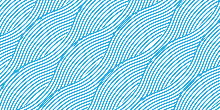 Abstract blue and white wavy lines pattern background. Minimalist geometric diagonal ocean wave stripes vector illustration banner template texture.