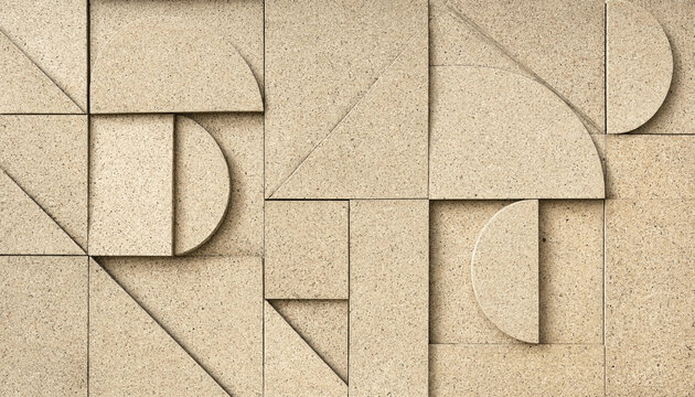 Geometric cork board wall tile pattern with varied shapes and textures geometric abstract material interior decoration sustainable background backdrop architecture construction