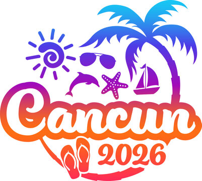 Cancun 2026 with Vacation and Trip Elements - Palm Tree Sunglasses Dolphin