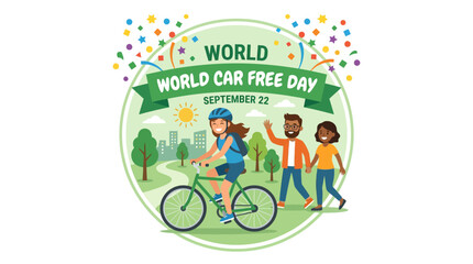 Fototapeta premium World Car Free Day celebration with cyclist and pedestrians.