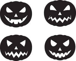 Obraz premium Four also transparent background, black and white, jack-o'-lantern faces with, varied expressions, minimalist line