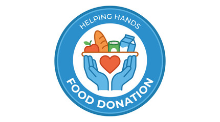Fototapeta premium Helping hands food donation logo with heart bowl.