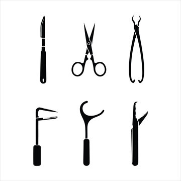 Surgical Instruments Silhouette Collection On White Background