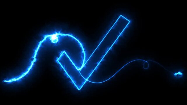 Blue verification icon motion line art drawing on black background ok and yes animation 4k video