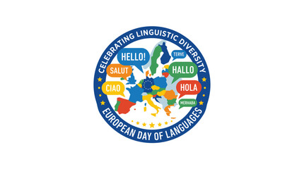 European Day of Languages emblem with map and greetings © knomphseph