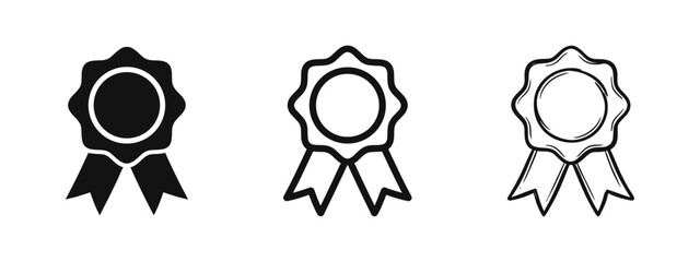 Award ribbon badge icon set for winners and achievements in multiple styles. © drawing lines
