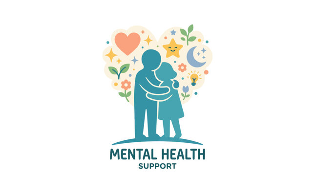 Mental health support concept with two figures hugging.