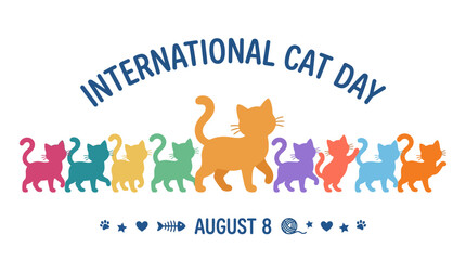International Cat Day banner with colorful feline silhouettes. © knomphseph