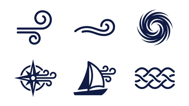 Wind breeze and weather vector icon set illustration