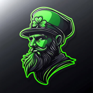 Stylized green leprechaun head with clover hat for Saint Patrick's Day