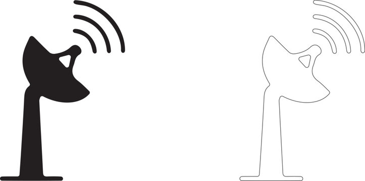 Satellite dish antenna vector icon, telematics base station symbol, traffic monitoring radar and smart city connection.