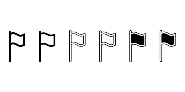 Flag icon set outline and filled black simple design for marking location achievements goals navigation signals or alerts and notifications.