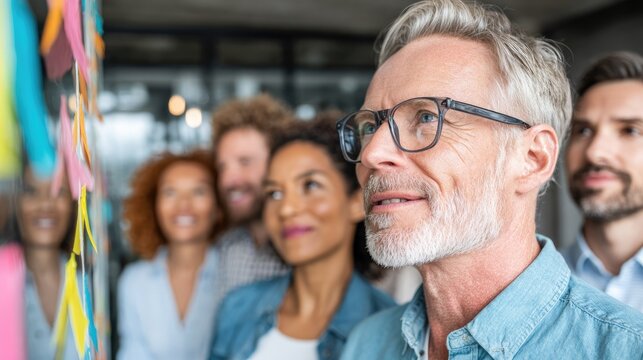 Multiethnic business professionals looking ahead with confidence.