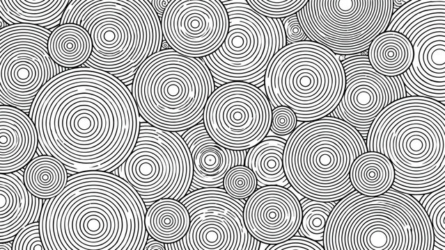 Seamless black and white concentric circles pattern abstract organic texture isolated on transparent background for design projects
