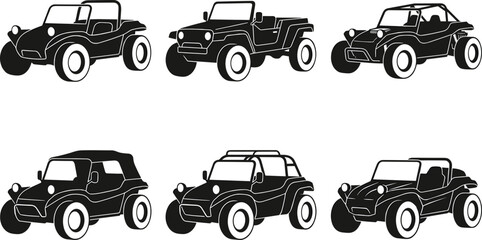 Off‑road vehicle silhouettes dune buggy jeep sport utility black vector illustration automotive design collection adventure transport stock image © MOSTSHAHANAJ