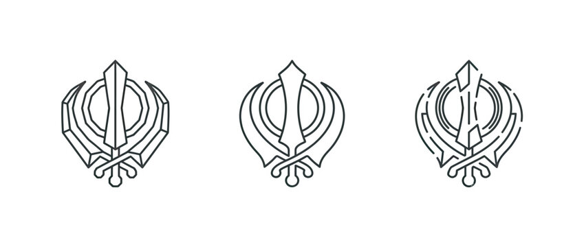 Three variations of a minimalist line art sikh religious symbol on a white background