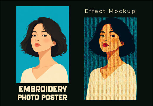 Embroidery Photo Poster Effect Mockup