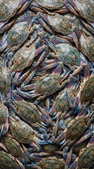 Fototapeta premium Fresh Blue Swimming Crab Background Top View for Seafood Restaurant Menu