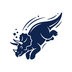 Dynamic blue triceratops dinosaur silhouette jumping with speed. © Alma