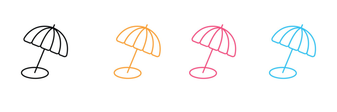 Beach umbrella icon set, summer sunshade tent icon, tropical vacation resort parasol symbol vector illustration