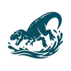 Dynamic vector illustration of a T-Rex dinosaur splashing in water. © Lubrene