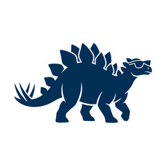 Stegosaurus dinosaur wearing sunglasses silhouette in navy blue. © Lubrene
