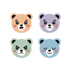 Pastel Bear Cubs, Animal Heads With Playful Emotions, Modern Cute Style, Sticker Pack, Flat Vector Icons, Decorative Elements, Clipart Collection © Feelio