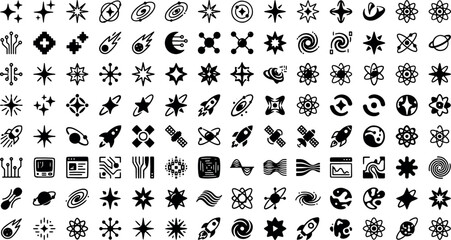 Collection of hand drawn cosmic and space related icon set with astronomy universe celestial handdrawn astrology discovery exploration illustration satellite astronomical collection © Kanon Islam