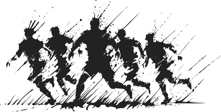 dynamic rugby players running in action energetic team sport competition, aggressive movement and power concept