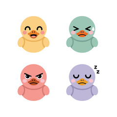 Fototapeta premium Chick And Duckling Emotions, Pastel Baby Bird Faces, Cute Modern Style, Sticker Pack Icon Set, Flat Vector Icons, Clipart Collection