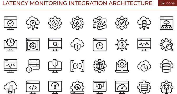 Latency Monitoring Integration Architecture Icons Set for Cloud Infrastructure Performance Observability Security and System Management