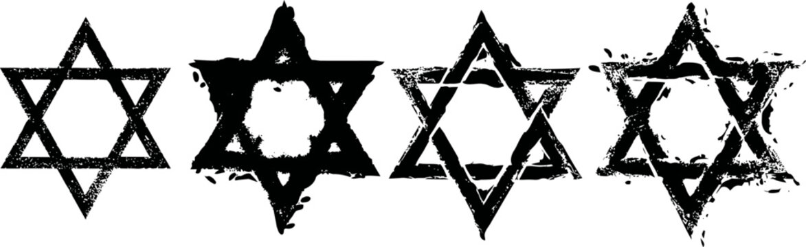 Four grunge star of david symbols in black on white background