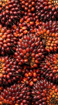 Vertical shot of ripe oil palm fruits bunch for mobile wallpaper background