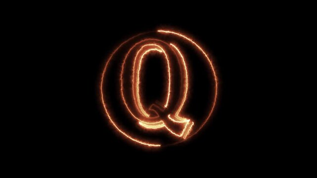 Glowing orange neon letter q light effect animation motion glow